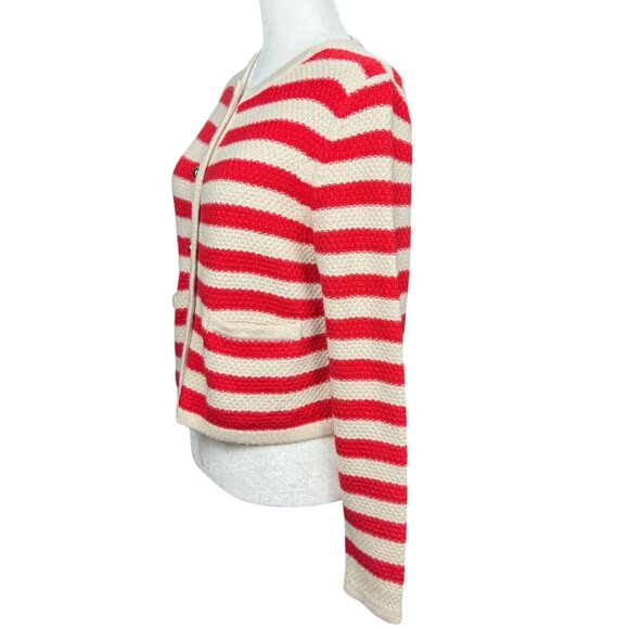 A New Day Womens XS Red White Striped Knit Cardigan Sweater Gold Button Pockets - Picture 4 of 9